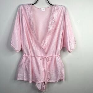 Vintage 90s Fredericks of Hollywood Pink Satin Short Robe Tap Pants Set womens M